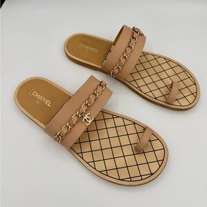 Chanel Beige Leather Chain Sandals